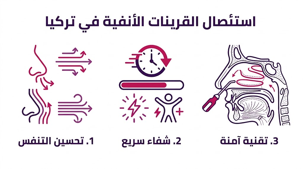 إنفوجرافيك طبي يسلط الضوء على فوائد استئصال القرينات الأنفية في تركيا