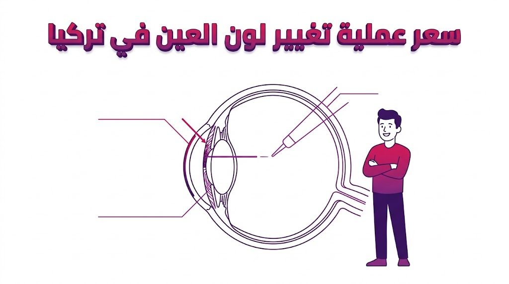 إنفوجرافيك تعليمي يشرح التشريح الداخلي للعين والأساس العلمي الذي يحدد سعر عملية تغيير لون العين في تركيا.