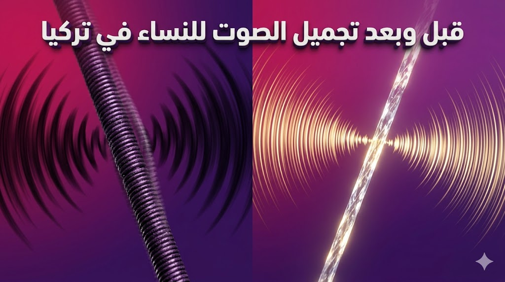  مقارنة بصرية رمزية قبل وبعد تجميل الصوت للنساء في تركيا باستخدام استعارات موسيقية راقية.