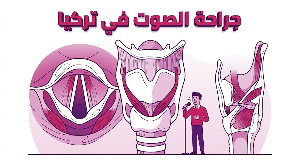  إنفوجرافيك طبي يشرح التشريح الداخلي للحنجرة وآلية جراحة الصوت في تركيا لتعزيز وضوح الصوت.