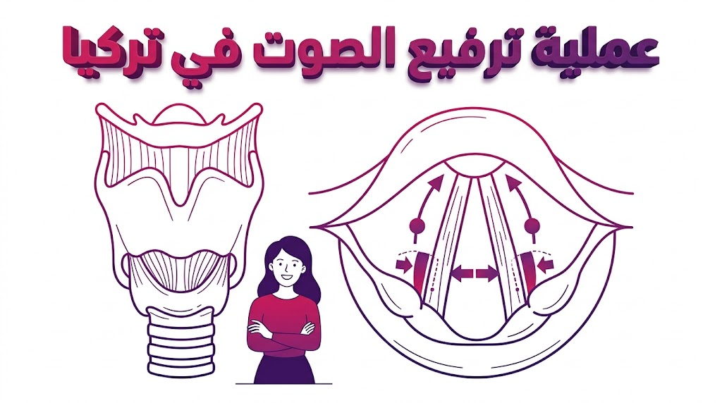  مخطط تشريحي تعليمي يوضح آلية عمل الأحبال الصوتية والتدخل الجراحي في عملية ترفيع الصوت في تركيا.
