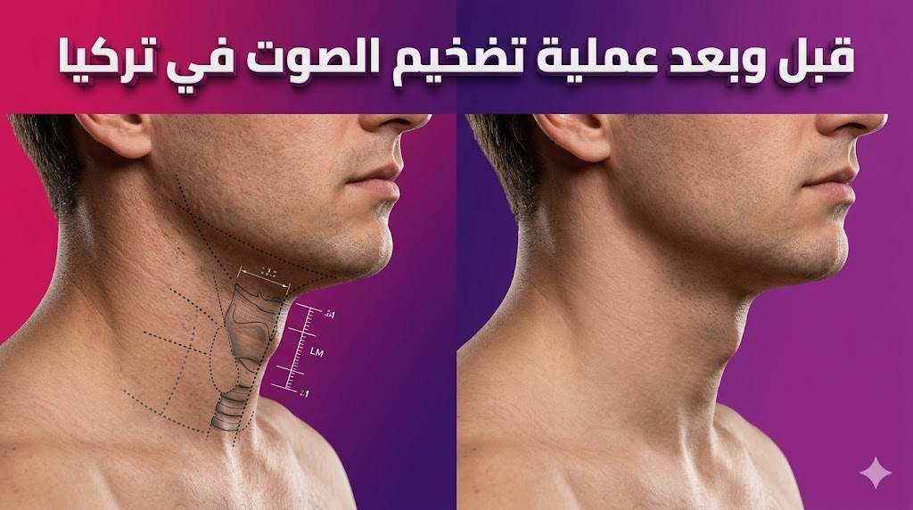 مقارنة قبل وبعد عملية تضخيم الصوت في تركيا تظهر علامات التخطيط الجراحي والنتائج النهائية المذهلة.