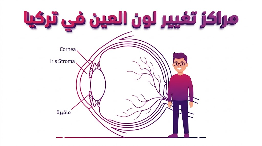 مخطط تشريحي علمي يوضح آلية العمل في مراكز تغيير لون العين في تركيا.
