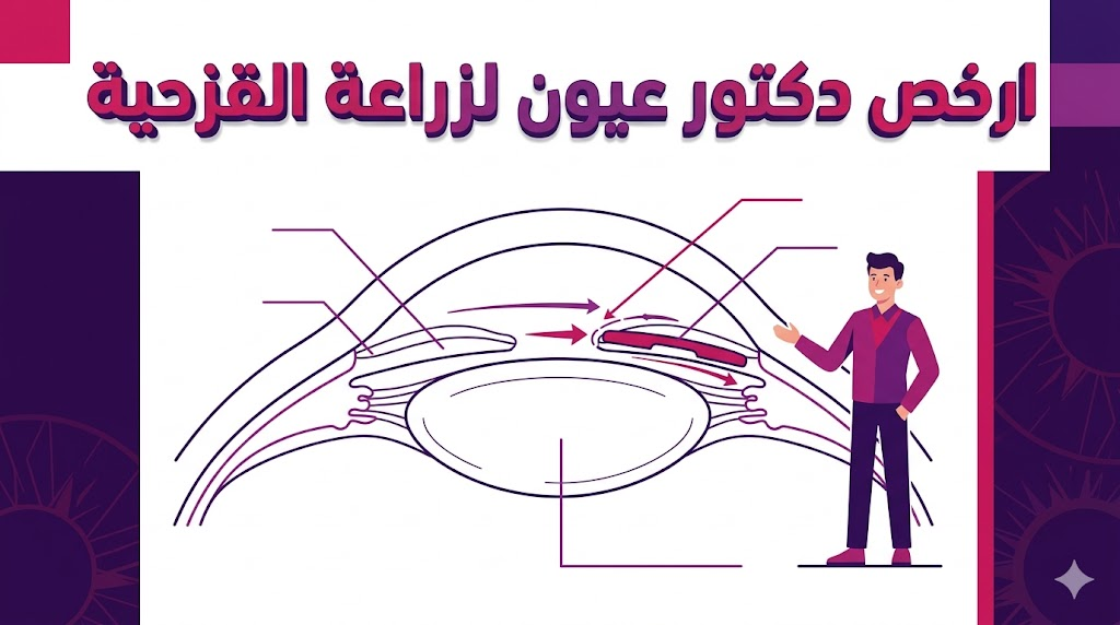مخطط تشريحي تعليمي يوضح تفاصيل عملية العين الدقيقة تحت إشراف ارخص دكتور عيون لزراعة القزحية.