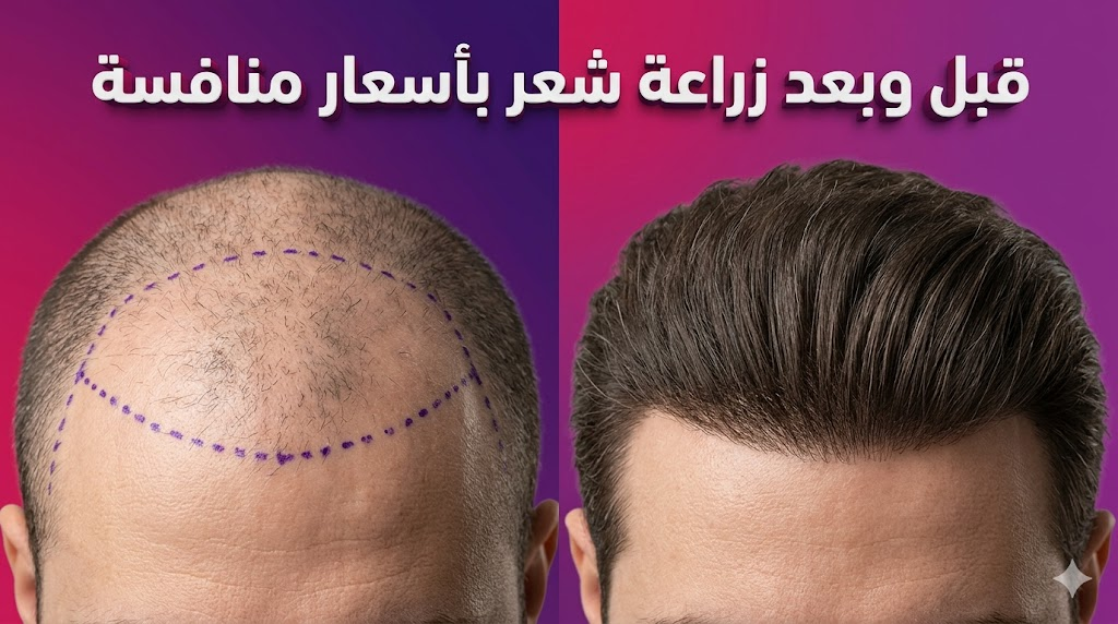  مقارنة قبل وبعد تظهر نتائج مذهلة لعملية زراعة شعر بأسعار منافسة مع كثافة شعر عالية.