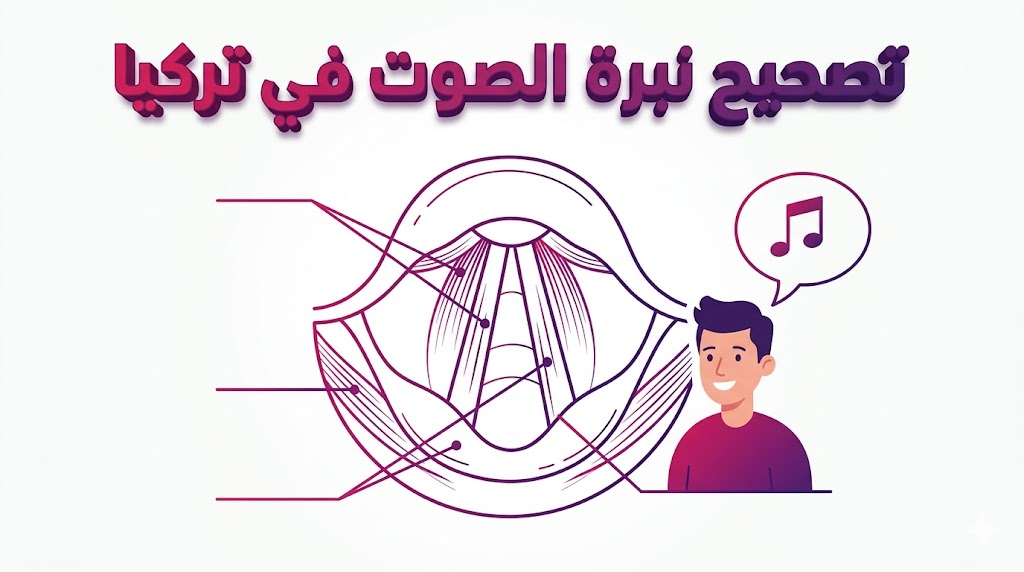 مخطط تشريحي تعليمي يوضح آلية عمل الأحبال الصوتية وتقنيات تصحيح نبرة الصوت في تركيا.