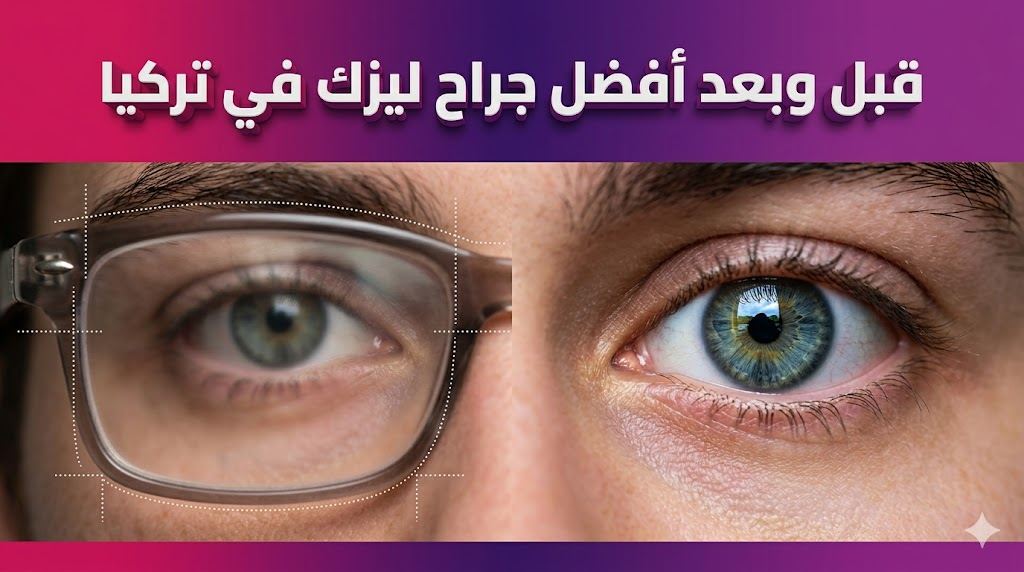 مقارنة قبل وبعد لنتائج تصحيح النظر توضح الرؤية الواضحة التي يقدمها أفضل جراح ليزك في تركيا.