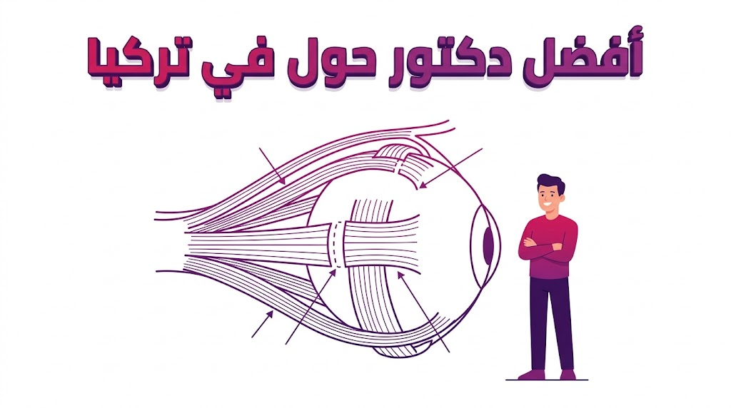  إنفوجرافيك تعليمي يوضح تشريح عضلات العين وكيفية إجراء عملية التصحيح لدى أفضل دكتور حول في تركيا.