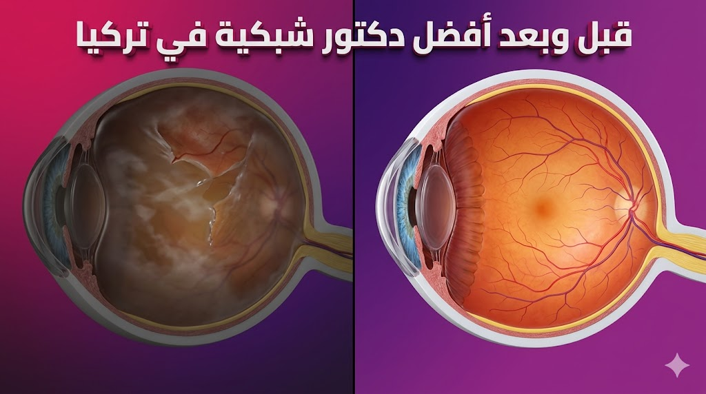 مقارنة واقعية قبل وبعد علاج مشاكل العين توضح كفاءة العمليات التي يجريها أفضل دكتور شبكية في تركيا.