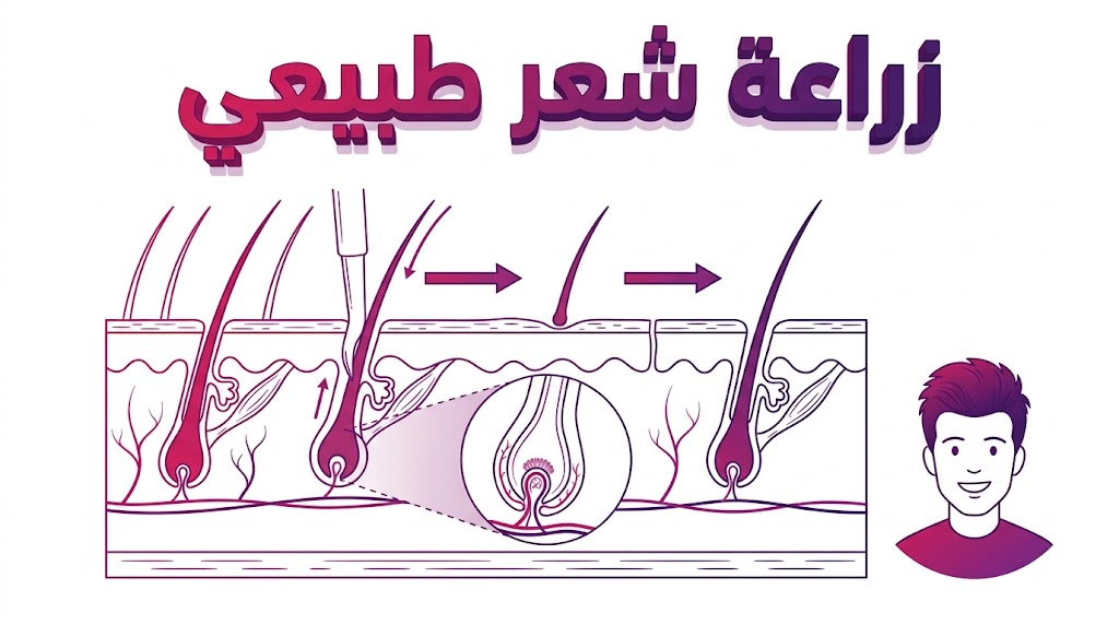  إنفوجرافيك طبي يوضح التشريح العلمي لبصيلات الشعر في عملية زراعة شعر طبيعي.