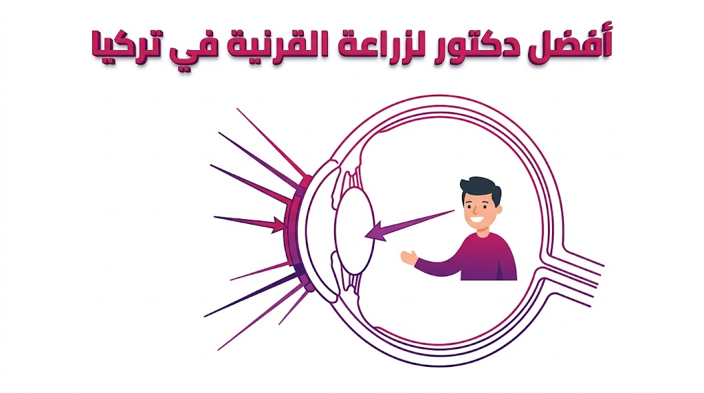 مخطط إنفوجرافيك تعليمي يشرح تشريح العين وخطوات ترقيع الأنسجة المتبع لدى أفضل دكتور لزراعة القرنية في تركيا.