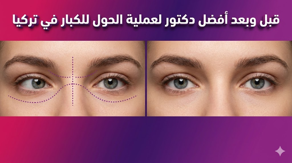 مقارنة قبل وبعد لنتائج جراحية ناجحة مع أفضل دكتور لعملية الحول للكبار في تركيا.