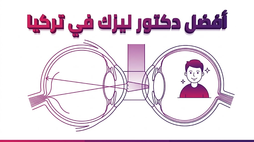 إنفوجرافيك تعليمي يوضح تشريح العين وتعديل القرنية بواسطة أفضل دكتور ليزك في تركيا.