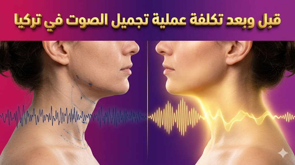 مقارنة قبل وبعد توضح نتائج تكلفة عملية تجميل الصوت في تركيا من خلال تمثيل بصري لترددات الصوت.