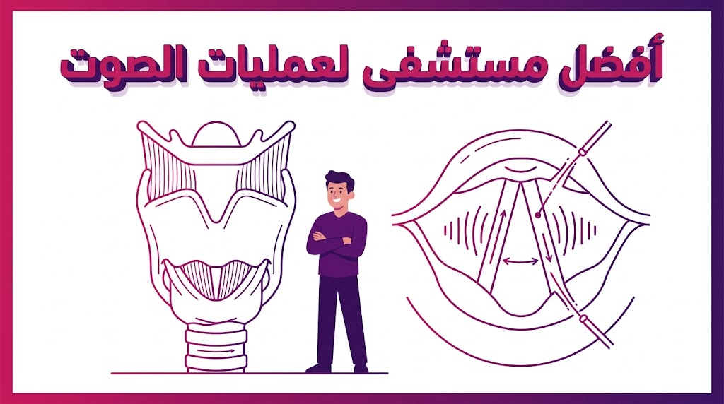 مخطط إنفوجرافيك يشرح التشريح الداخلي والتقنيات المستخدمة في أفضل مستشفى لعمليات الصوت.