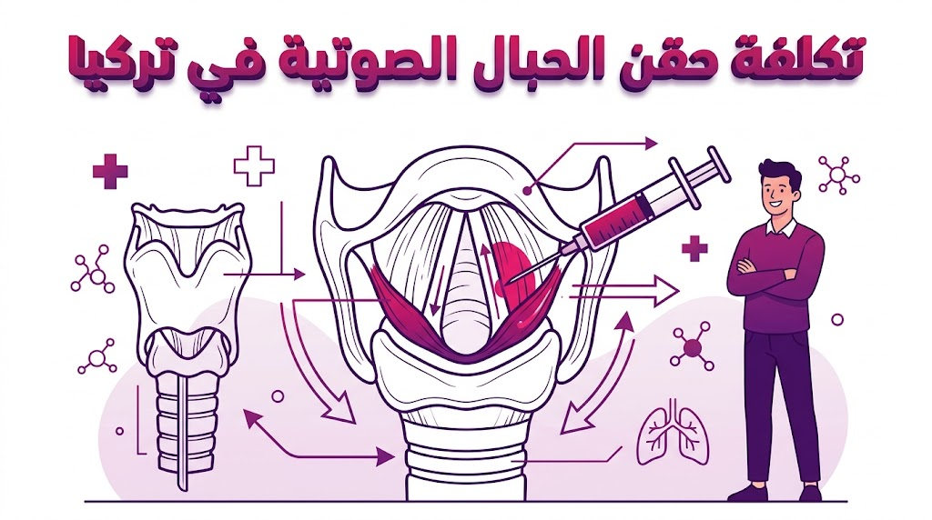  مخطط تشريحي تعليمي يوضح إجراءات العملية المرتبطة بـ تكلفة حقن الحبال الصوتية في تركيا وكيفية تحسين الصوت.