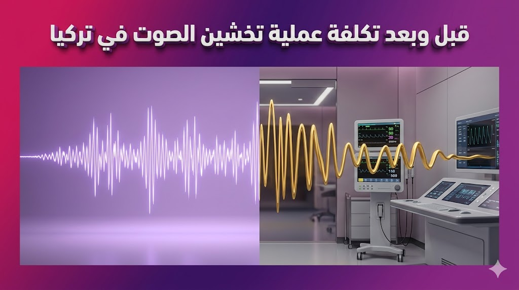  مقارنة رمزية قبل وبعد توضح نتائج وتأثير تكلفة عملية تخشين الصوت في تركيا على نبرة الصوت.