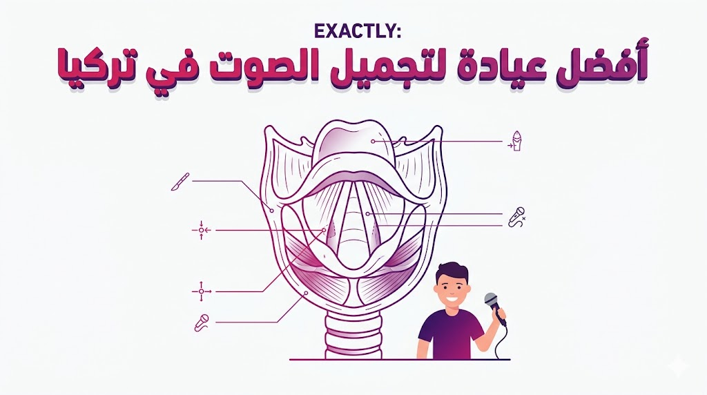مخطط تشريحي يوضح تقنيات العمل في أفضل عيادة لتجميل الصوت في تركيا.