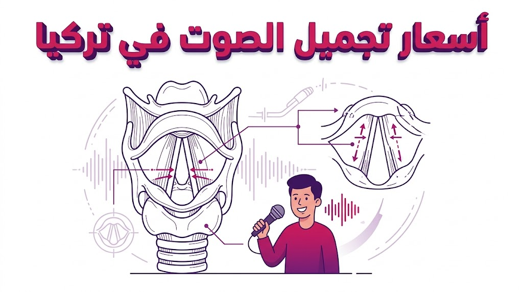 مخطط تشريحي تعليمي يوضح آلية عمل الأحبال الصوتية وعلاقتها بـ أسعار تجميل الصوت في تركيا.
