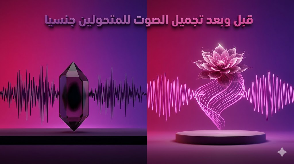  مقارنة بصرية "قبل وبعد" توضح التحول في ذبذبات الصوت بعد عملية تجميل الصوت للمتحولين جنسيا.