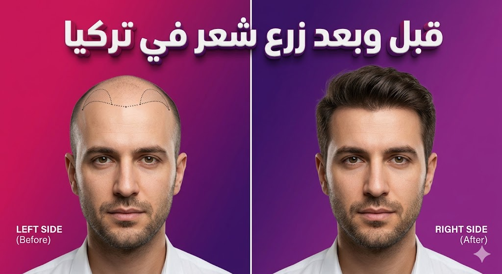 صورة واقعية قبل وبعد تظهر نتائج زرع شعر في تركيا المذهلة لاستعادة كثافة الشعر الطبيعية.