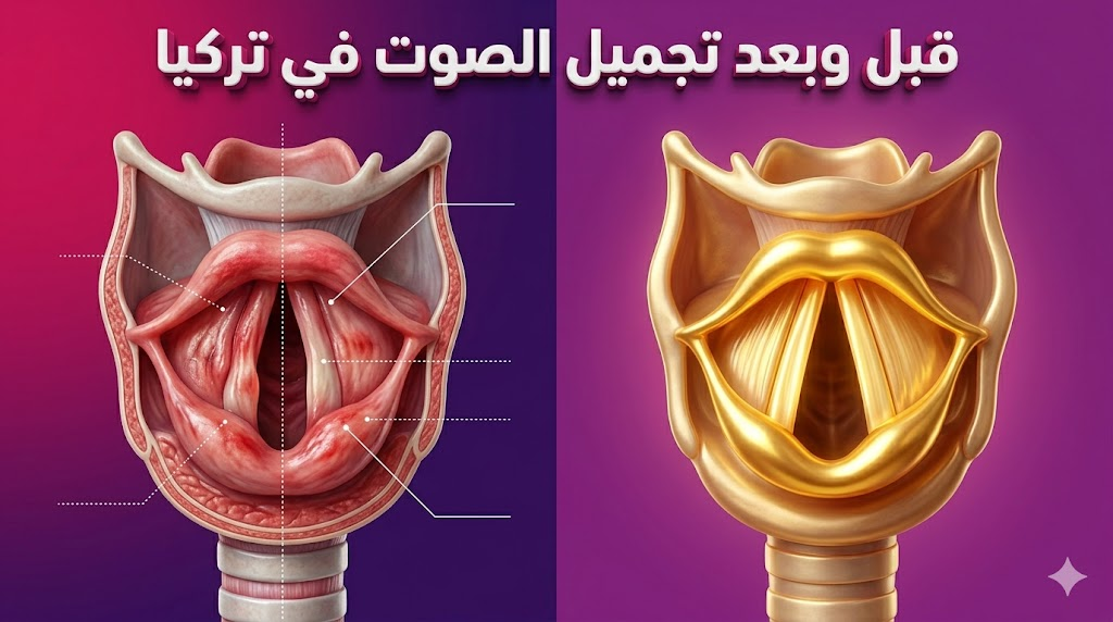  مقارنة قبل وبعد تجميل الصوت في تركيا توضح تحسن حالة الأحبال الصوتية طبياً.