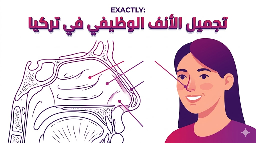  مخطط تشريحي تعليمي يوضح تفاصيل تجميل الأنف الوظيفي في تركيا وإصلاح الحاجز الأنفي.