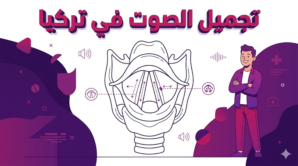 مخطط تشريحي وفيكتور يوضح العلم الكامن وراء عملية تجميل الصوت في تركيا.