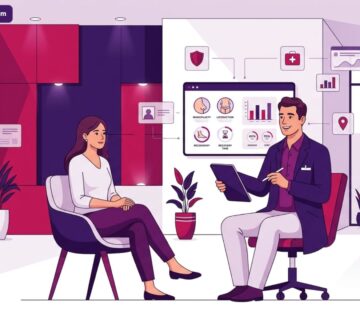 رسم توضيحي حديث لطبيب يشرح للمريض التفاصيل في عيادة تمثل أرخص مدن تركيا لإجراء جراحة التجميل 
