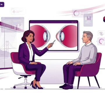 رسم توضيحي لطبيب يشرح تقنيات علاج القرنية في عيادة متطورة مع أفضل دكتور قرنية مخروطية في تركيا 