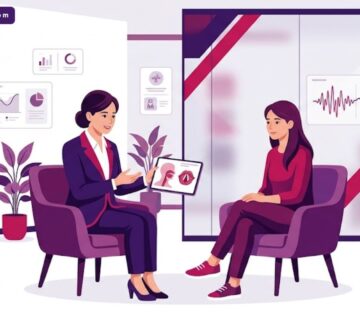 رسم توضيحي يظهر طبيبًا يشرح تقنيات علاج الصوت الطفولي في تركيا داخل عيادة فاخرة بأسلوب فيكتور عصري 