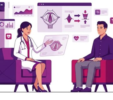توضيح فيكتور لطبيب يشرح خطوات جراحة خفض طبقة الصوت في تركيا لمريض داخل عيادة فاخرة 