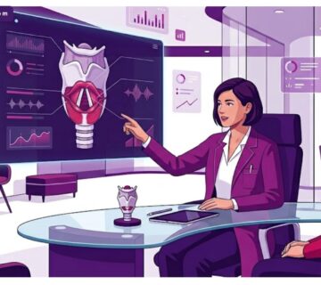 رسوم توضيحية فنية (Vector) لطبيب يشرح أسعار تجميل الصوت في تركيا لمريض داخل عيادة فاخرة 