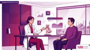 رسوم توضيحية لعيادة حديثة تشرح خطوات تجميل الأنف والجيوب الأنفية في تركيا للمرضى 