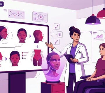 رسم توضيحي لعيادة طبية متطورة تشرح إجراءات تصحيح التشوهات الجسدية للمرضى بأعلى معايير الجودة 