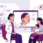 رسم توضيحي يظهر طبيباً يشرح خطوات جراحة الأنف والشفة المشقوقة في تركيا لمريض داخل عيادة فاخرة ونظيفة 