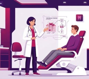 رسم توضيحي لعيادة طبية حديثة تشرح إجراءات علاج خراج الاسنان في تركيا للمريض 