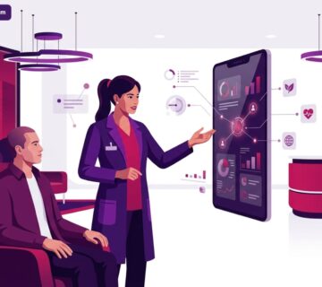 رسم توضيحي يظهر استشارة طبية حول خصومات عيادات التجميل في إسطنبول في بيئة عيادة فاخرة 