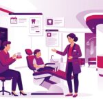 رسم توضيحي لعيادة طبية حديثة لطبيب يشرح خطوات علاج اسنان الاطفال في تركيا لابتسامة صحية 