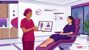 توضيح طبي يمثل مخاطر التخدير العام في عمليات التجميل في عيادة حديثة