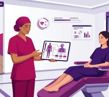 توضيح طبي يمثل مخاطر التخدير العام في عمليات التجميل في عيادة حديثة