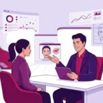 رسم توضيحي لطبيب في عيادة تجميل يشرح للمريض استفسار هل عملية رفع زوايا الفم تترك ندوباً؟