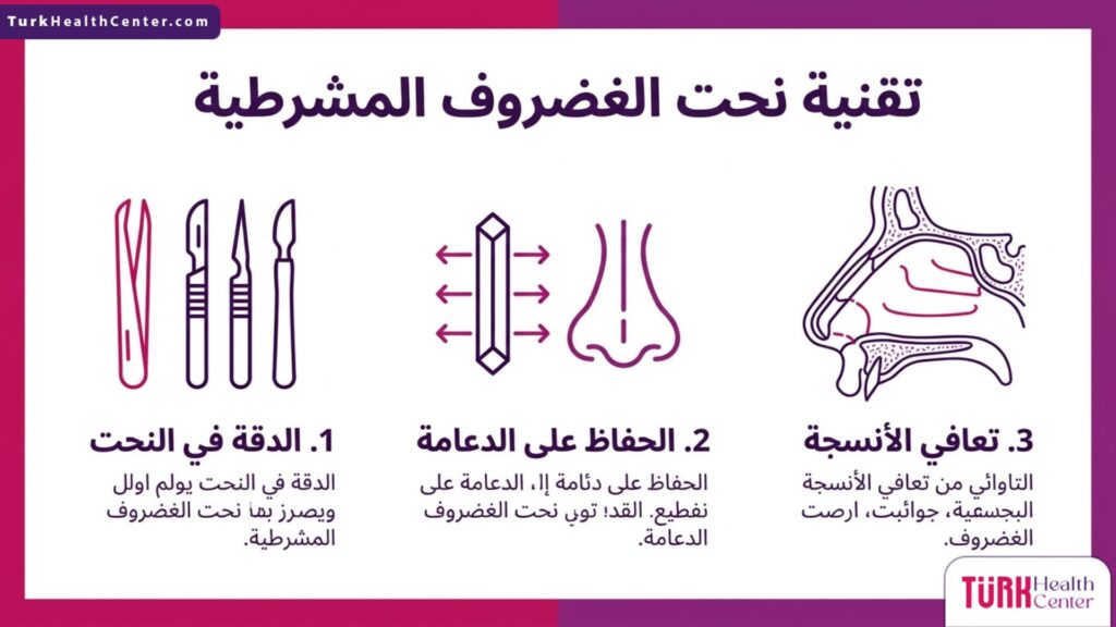 إنفوجرافيك علمي يلخص مميزات وخطوات تقنية نحت الغضروف المشرطية الطبية.