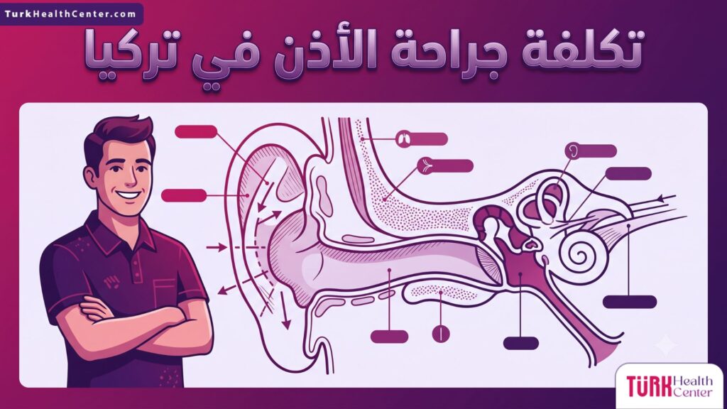 مخطط تشريحي طبي يوضح تفاصيل غضاريف الأذن وكيفية تعديلها عند التخطيط لمعرفة تكلفة جراحة الأذن في تركيا