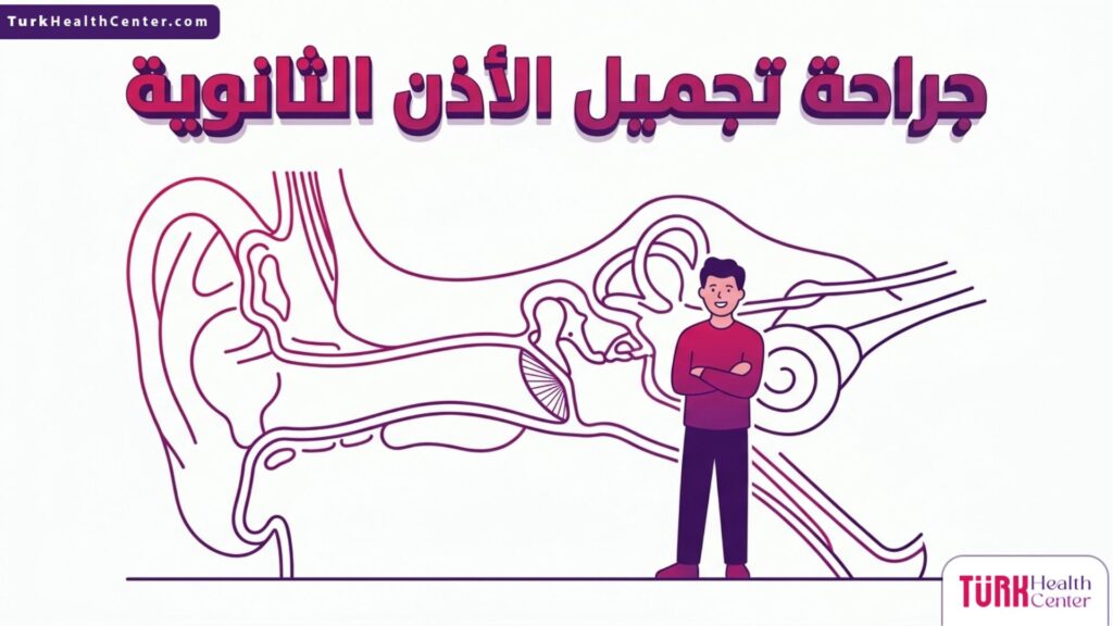 إنفوجرافيك تشريحي يوضح التركيب الغضروفي الداخلي خلال جراحة تجميل الأذن الثانوية