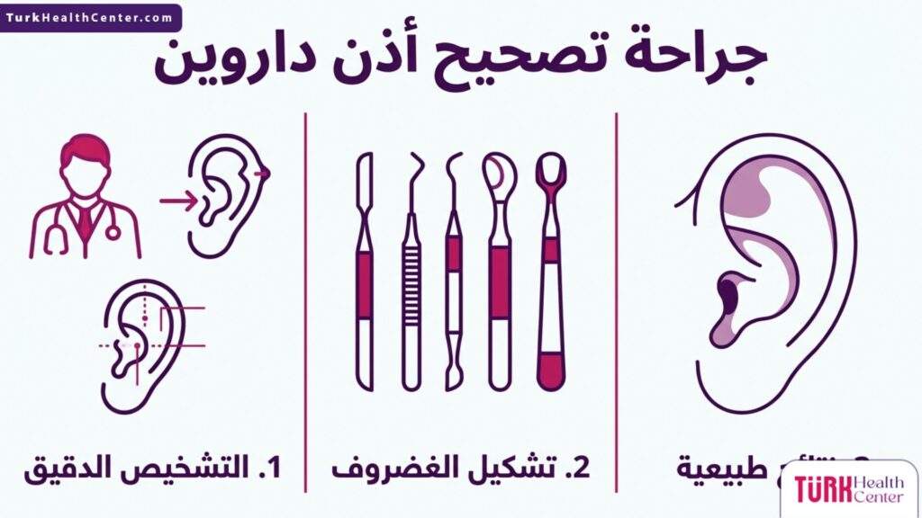 إنفوجرافيك يشرح الخطوات الثلاث الأساسية في جراحة تصحيح أذن داروين