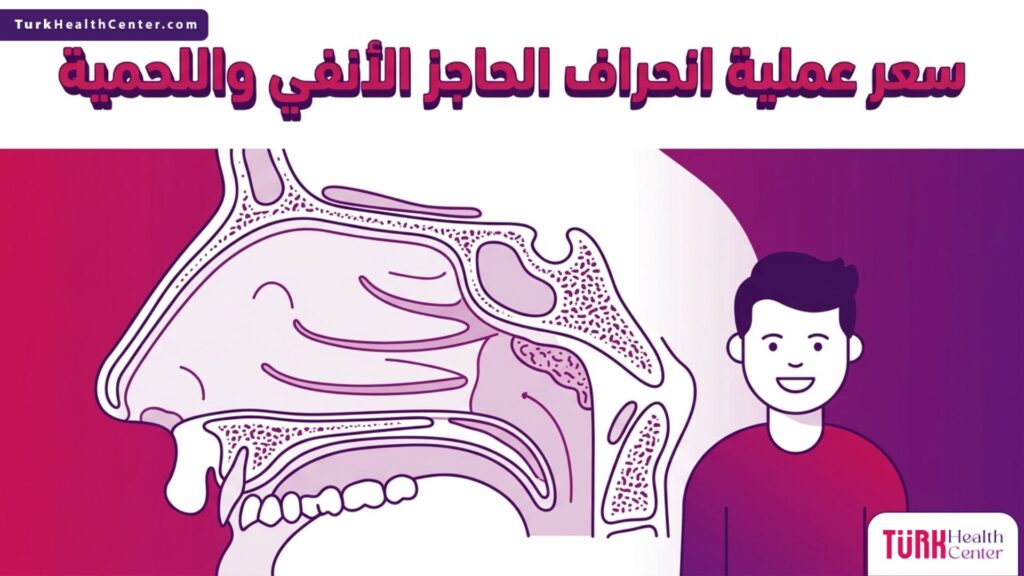 مخطط طبي تشريحي يوضح التركيب الداخلي لتجويف الأنف ضمن سياق البحث عن سعر عملية انحراف الحاجز الأنفي واللحمية.