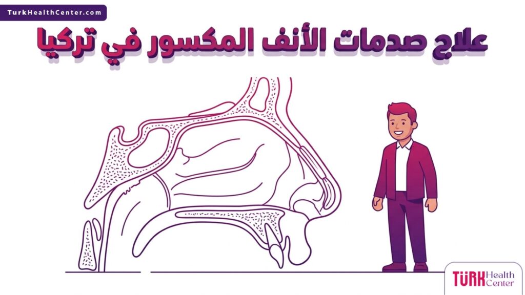 إنفوجرافيك طبي مفصل يوضح البنية التشريحية أثناء علاج صدمات الأنف المكسور في تركيا