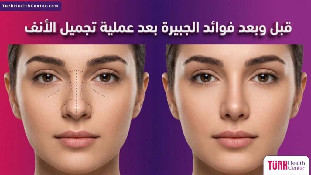 مقارنة لنتائج قبل وبعد توضح فوائد الجبيرة بعد عملية تجميل الأنف في تشكيل الأنف