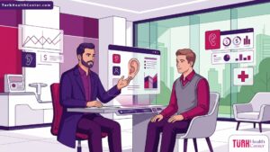 رسوم توضيحية لعيادة طبية حديثة تشرح أسعار عمليات تجميل الأذن للرجال في تركيا بالتفصيل 
